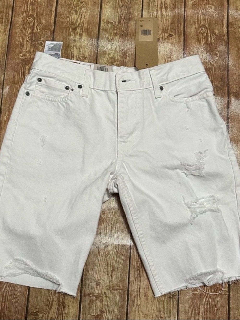 Levi's White Distressed Denim Jean Shorts
